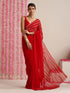 Red and Gold Triangle Impression Georgette Saree with Blouse Fabric