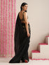 Black Metallic Satin Saree with Gold Embroidery and Self Blouse Fabric
