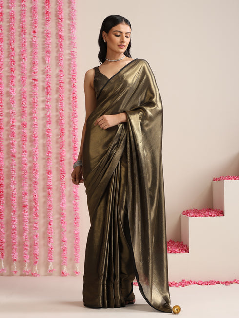 Black Gold Saree with Blouse Fabric