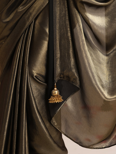 Black Gold Saree with Blouse Fabric