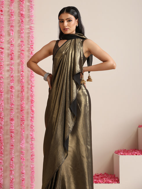Black Gold Saree with Blouse Fabric
