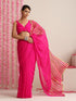 Pink and Dual Neon Green Pink Impression Georgette Saree with Blouse Fabric