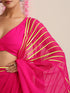Pink and Dual Neon Green Pink Impression Georgette Saree with Blouse Fabric