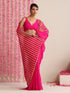 Pink and Dual Neon Green Pink Impression Georgette Saree with Blouse Fabric