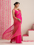 Pink and Dual Neon Green Pink Impression Georgette Saree with Blouse Fabric