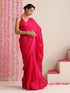 Fuchsia Solid Satin Saree with Pendants & Blouse Fabric