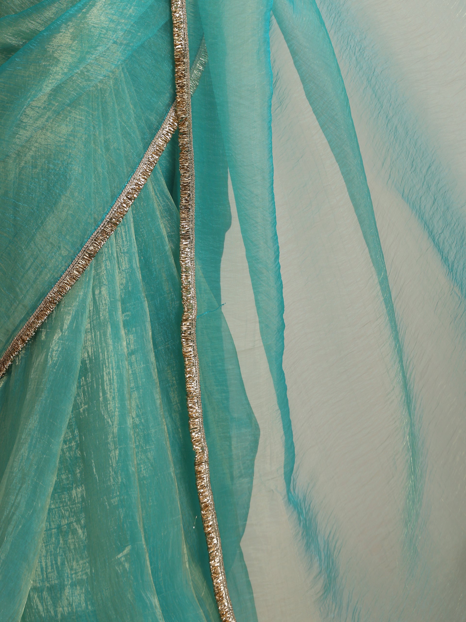 Sky Magic Metallic Chiffon Blue Saree with Lace Edge