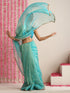 Sky Magic Metallic Chiffon Blue Saree with Lace Edge