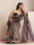 Purple Magic Saree – Metallic Chiffon with Lace Edge & Matching Blouse Fabric