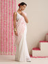 White and Dual Neon Green Pink Impression Georgette Saree with Blouse Fabric