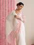 White and Dual Neon Green Pink Impression Georgette Saree with Blouse Fabric