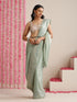 Light Blue Dual Shade Metallic Satin Saree with Pendants and Self Blouse fabric
