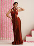 Dual Shade Copper Red Metallic Satin Saree with Tassels & Matching Blouse Fabric
