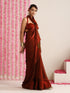 Dual Shade Copper Red Metallic Satin Saree with Tassels & Matching Blouse Fabric