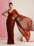 Dual Shade Copper Red Metallic Satin Saree with Tassels & Matching Blouse Fabric