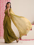 Olive Metallic Chiffon Saree with Kundan Work
