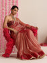 Red Magic Saree – Metallic Chiffon with Lace Edge & Matching Blouse Fabric
