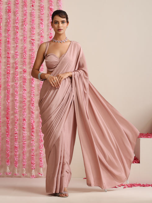 Politely Pink Crepe Saree with Mirror Pendants