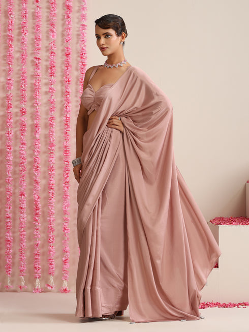 Politely Pink Crepe Saree with Mirror Pendants