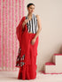 Red Cotton Chanderi Saree with Embroidery and Stripe Blouse Fabric