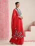 Red Cotton Chanderi Saree with Embroidery and Stripe Blouse Fabric