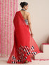 Red Cotton Chanderi Saree with Embroidery and Stripe Blouse Fabric