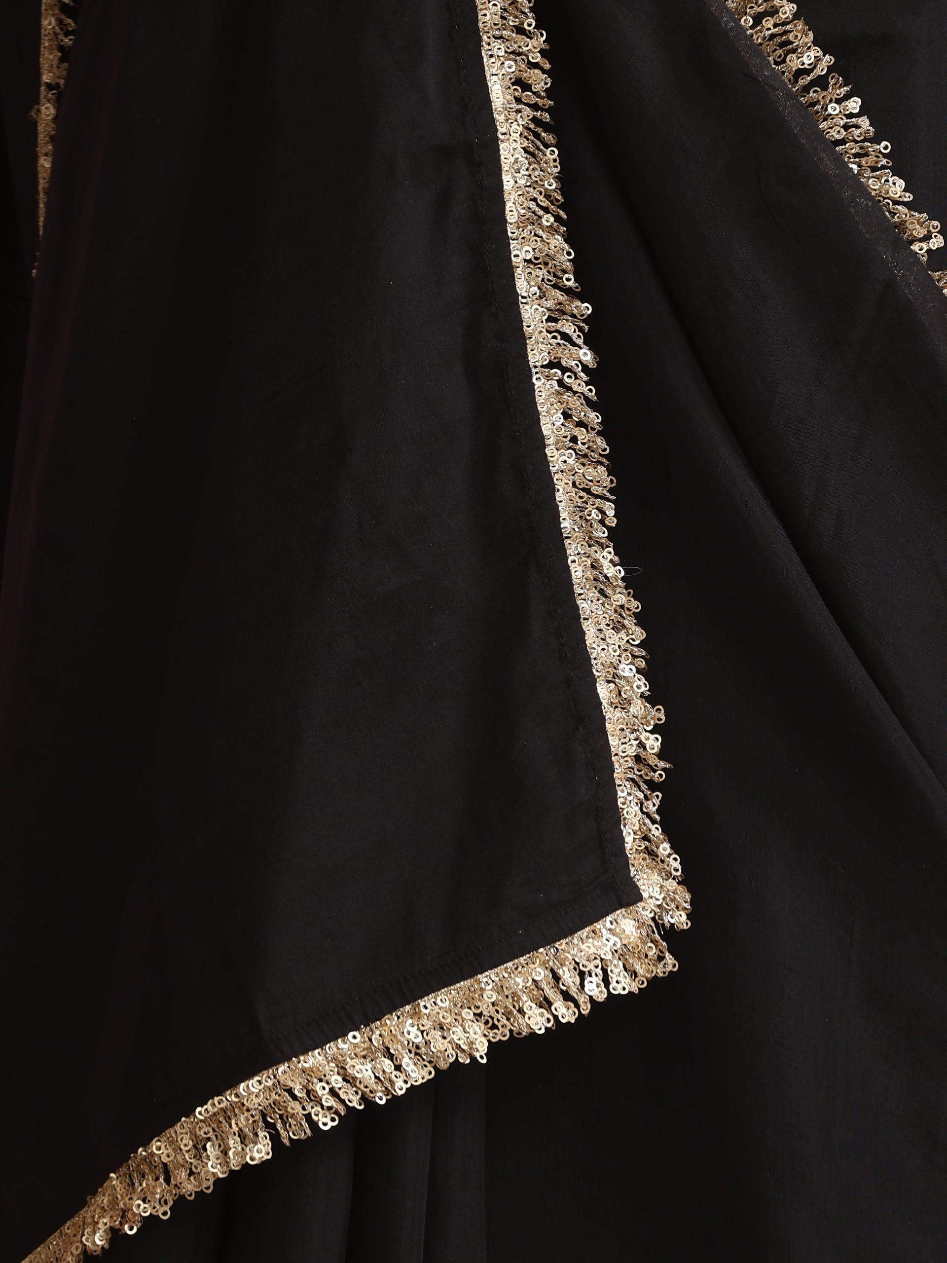 Black Cotton Chanderi Saree with Gold Border and Self Blouse Fabric