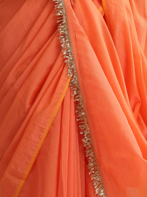 Pink-Orange Dual Shade Cotton Chanderi Saree with Gold Pallu