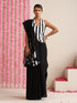 Black Cotton Chanderi Saree with Embroidery and Stripe Blouse Fabric
