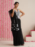 Black Cotton Chanderi Saree with Embroidery and Stripe Blouse Fabric