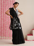 Black Cotton Chanderi Saree with Embroidery and Stripe Blouse Fabric