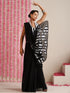 Black Cotton Chanderi Saree with Embroidery and Stripe Blouse Fabric