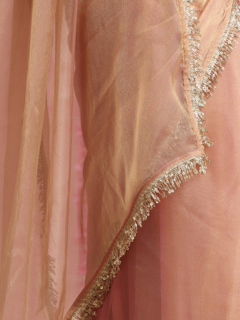Pink Lilac Metallic Chiffon Saree with Sequin Lace