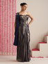 Blue-Gold Skirt Style Pre-Draped Saree with Blouse Fabric