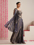 Blue-Gold Skirt Style Pre-Draped Saree with Blouse Fabric
