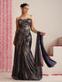 Blue-Gold Skirt Style Pre-Draped Saree with Blouse Fabric