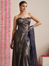Blue-Gold Skirt Style Pre-Draped Saree with Blouse Fabric