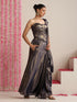 Blue-Gold Skirt Style Pre-Draped Saree with Blouse Fabric