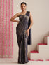 Blue Gold Chiffon Saree with Blouse Fabric