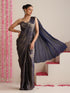 Blue Gold Chiffon Saree with Blouse Fabric