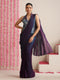 Blue-Purple Dual Shade Metallic Satin Saree with Gold & Ombre Blouse Fabric