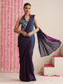 Blue-Purple Dual Shade Metallic Satin Saree with Gold & Ombre Blouse Fabric