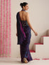 Blue-Purple Dual Shade Metallic Satin Saree with Gold & Ombre Blouse Fabric