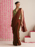 Red-Green Dual Shade Metallic Satin Saree with Gold & Ombre Blouse Fabric