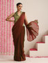 Red-Green Dual Shade Metallic Satin Saree with Gold & Ombre Blouse Fabric