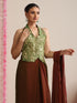 Red-Green Dual Shade Metallic Satin Saree with Gold & Ombre Blouse Fabric