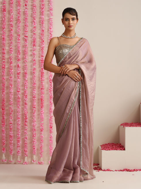 Lilac Dual Shade Metallic Chiffon Saree with Lace Edge