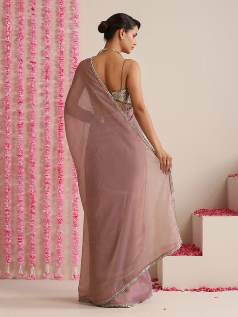 Lilac Dual Shade Metallic Chiffon Saree with Lace Edge