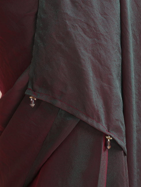 Blue Maroon Dual Shade Chiffon Saree with Pendants