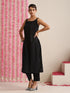 Women’s Black Strappy Kurta Set with Silver Net Dupatta | 3 Pc Festive Ethnic Co-ord